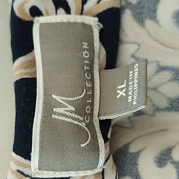 JM Collection Navy Tan Classic Print V Neck Pullover Top XL - Picture 9 of 12